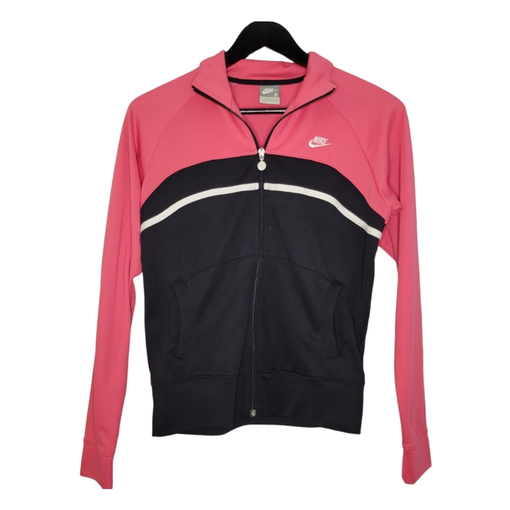 Nikes women's black and pink athletic jacket